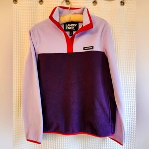 Lands End womens S heritage fleece snap neck pullover blackberry/lavender cloud